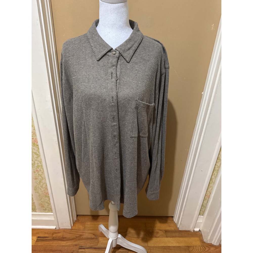 Maurices Button Down Shirt Womens XXL Olive Green Textured Rib Knit Long Sleeve